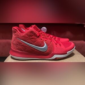 Men's Nike Kyrie 3 Red Suede Basketball Shoes University Red/Wolf Grey Size 14